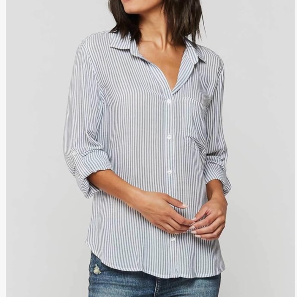 Yellow and White Striped Button up Blouse